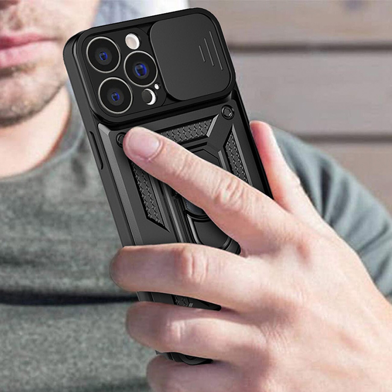 Hybrid Armor Camshield iPhone 14 Plus panssaroitu kamera kansi vaaleanpunainen