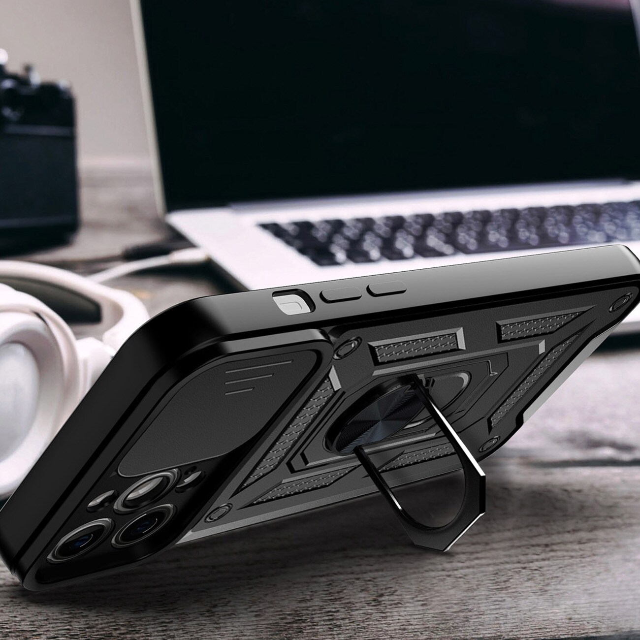 Hybrid Armor Camshield iPhone 14 Plus panssaroitu kamera kansi vaaleanpunainen