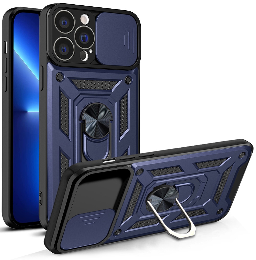 Hybrid Armor Camshield tapauksessa iPhone 13 Pro panssaroitu tapauksessa kameran suojus sininen