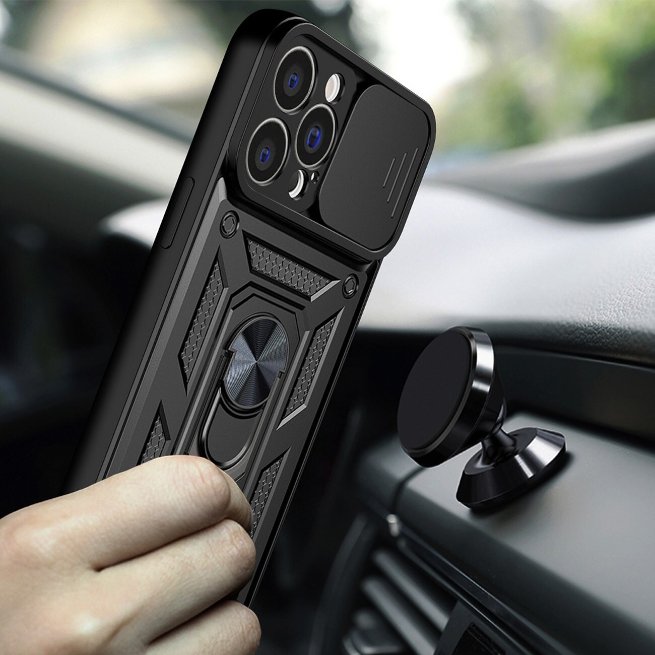 Hybrid Armor Camshield tapauksessa iPhone 13 Pro panssaroitu tapauksessa kameran suojus sininen