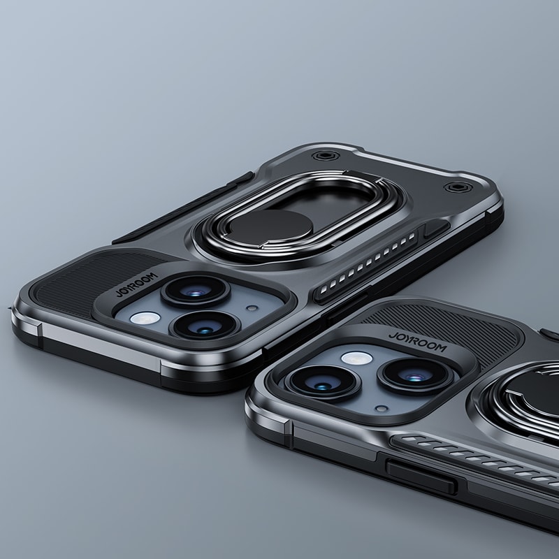 Joyroom Dual sarana tapauksessa iPhone 14 Plus panssaroitu kotelo jalusta ja rengas haltija musta