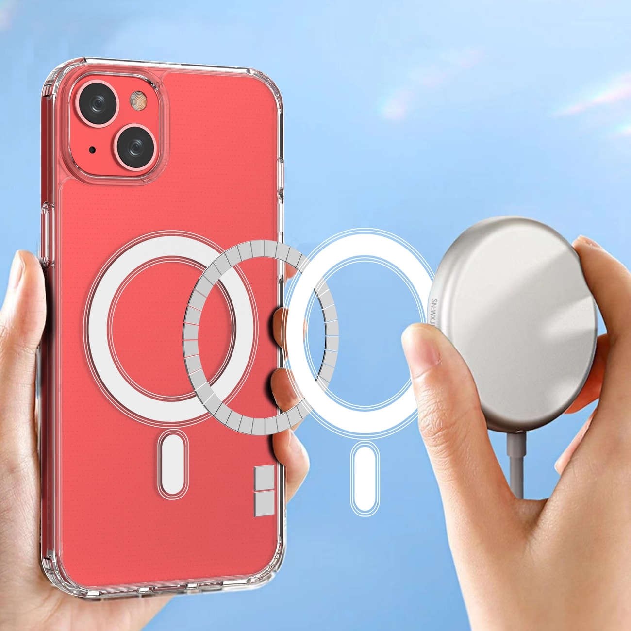 Kirkas magneettikotelo MagSafe varten iPhone 14 Plus hopeisella renkaalla - läpinäkyvä - läpinäkyvä