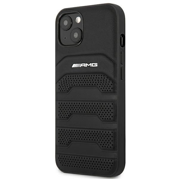 AMG AMHCP14MGSEBK iPhone 14 Plus 6,7 "musta / musta kovakotelo Nahka kohokuvioitu linjat