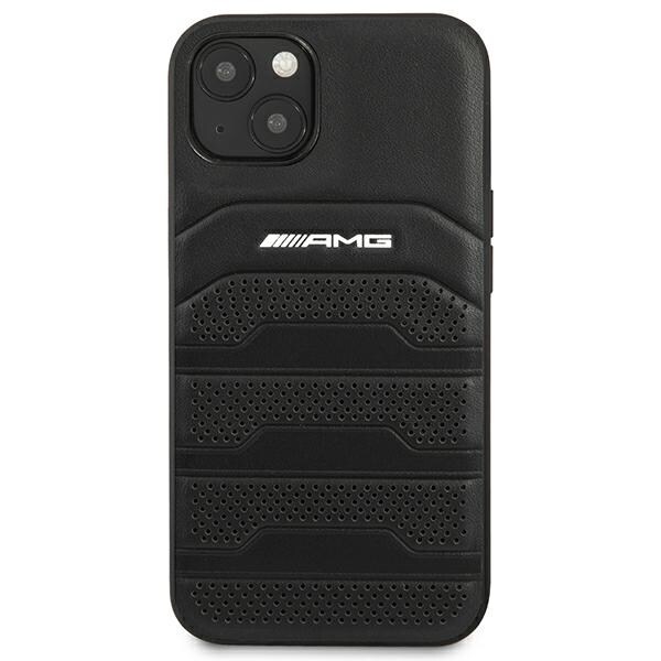 AMG AMHCP14MGSEBK iPhone 14 Plus 6,7 "musta / musta kovakotelo Nahka kohokuvioitu linjat