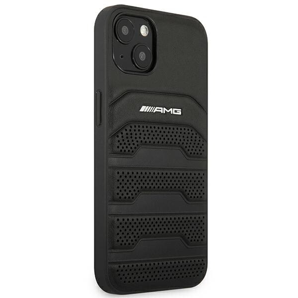 AMG AMHCP14MGSEBK iPhone 14 Plus 6,7 "musta / musta kovakotelo Nahka kohokuvioitu linjat