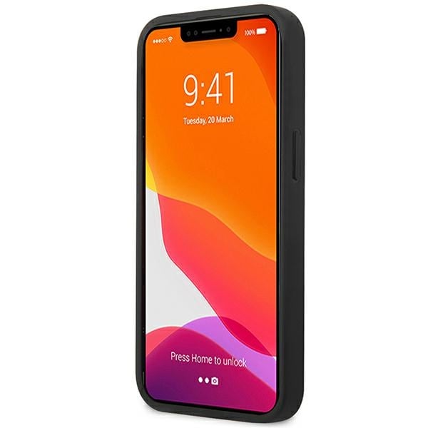 AMG AMHCP14MGSEBK iPhone 14 Plus 6,7 "musta / musta kovakotelo Nahka kohokuvioitu linjat