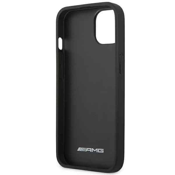 AMG AMHCP14MGSEBK iPhone 14 Plus 6,7 "musta / musta kovakotelo Nahka kohokuvioitu linjat