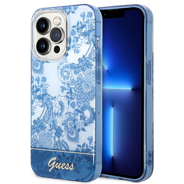 Guess Porcelain Collection iPhone 14 Pro Max 6.7" sininen kovakotelo GUHCP14XHGPLHB
