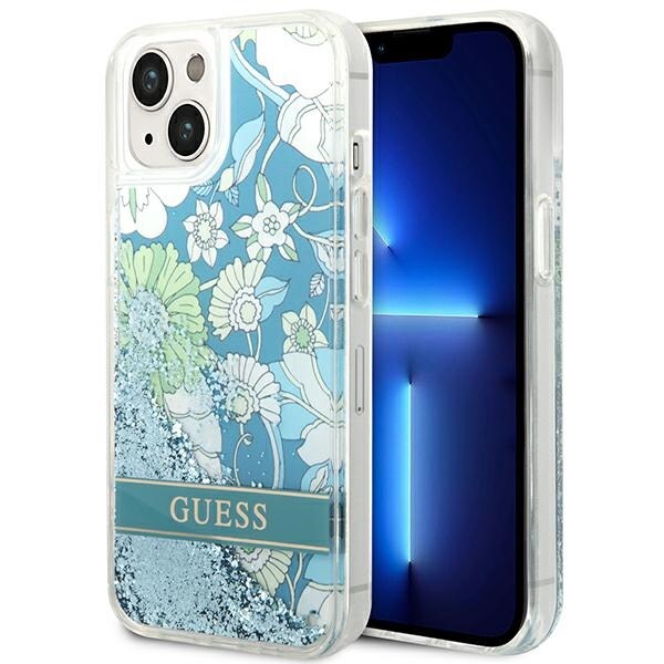 Guess GUHCP14SLFLSN iPhone 14 6.1 "vihreä / vihreä kovakotelo Kukka Nestemäinen kimallusöljy