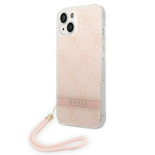 Guess GUOHCP14MH4STP iPhone 14 Plus 6.7" vaaleanpunainen kovakotelo & hihna