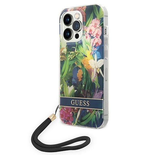 Guess GUOHCP14XHFLSB iPhone 14 Pro Max 6.7 "sininen / sininen kovakotelo Kukkahihna