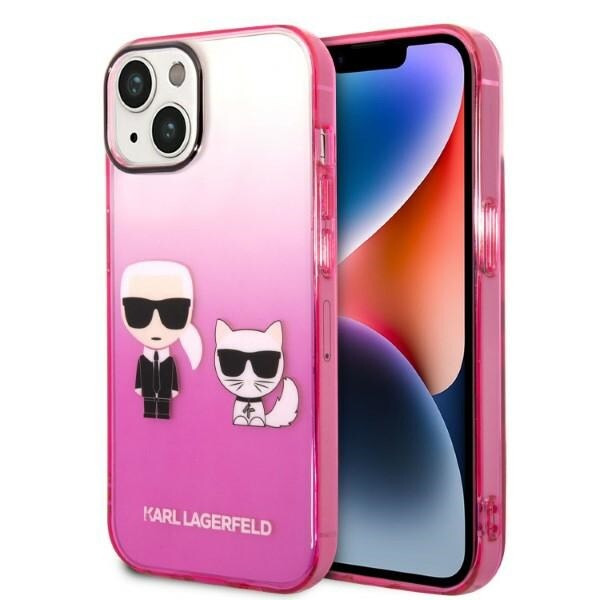 Karl Lagerfeld Gradient Ikonik Karl&Choupette tapauksessa iPhone 14 Plus - vaaleanpunainen