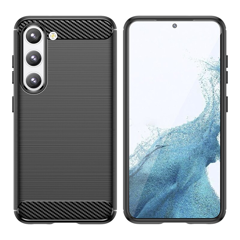 Carbon Case kotelo Samsung Galaxy S23+ joustava silikoni hiili suojus musta