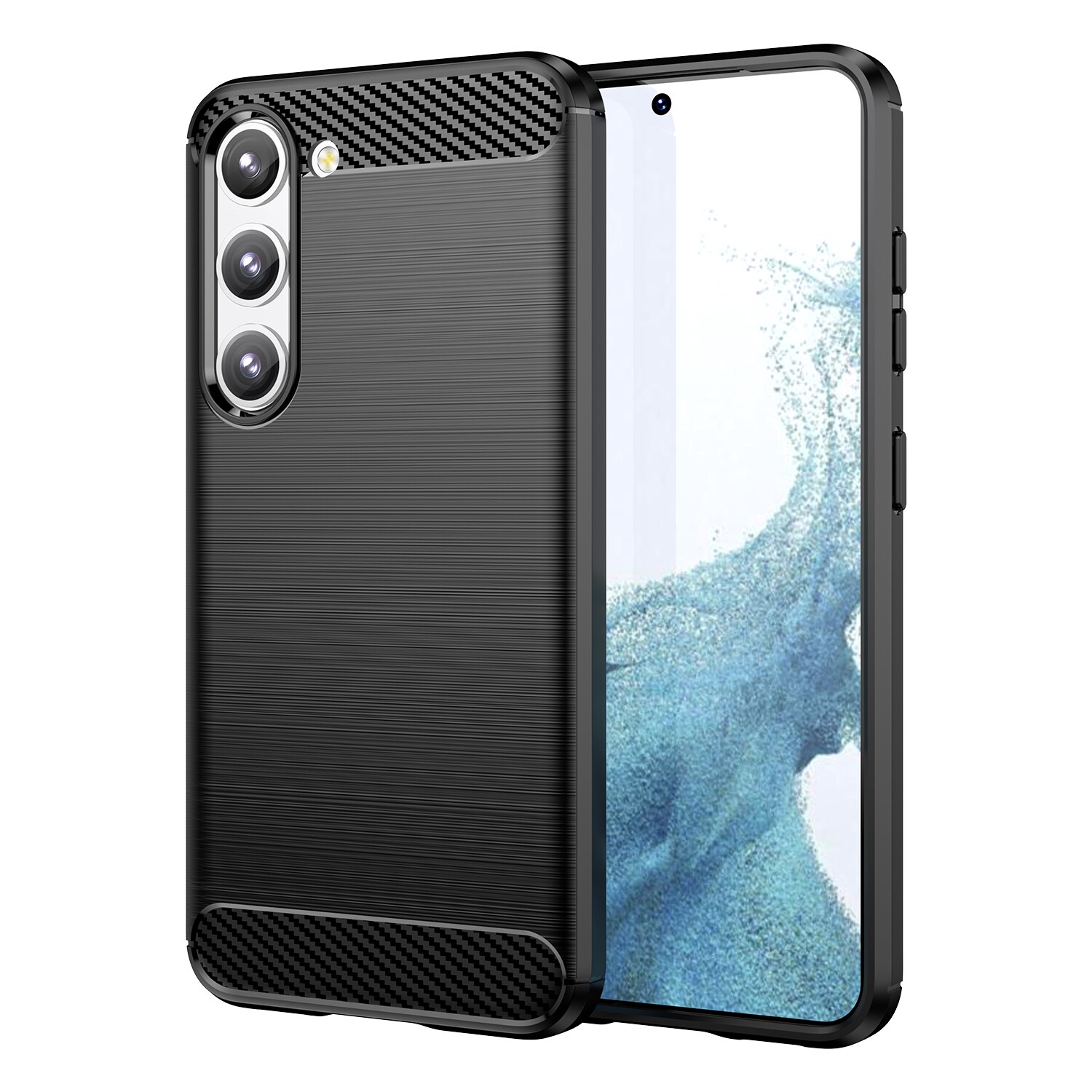 Carbon Case kotelo Samsung Galaxy S23+ joustava silikoni hiili suojus musta