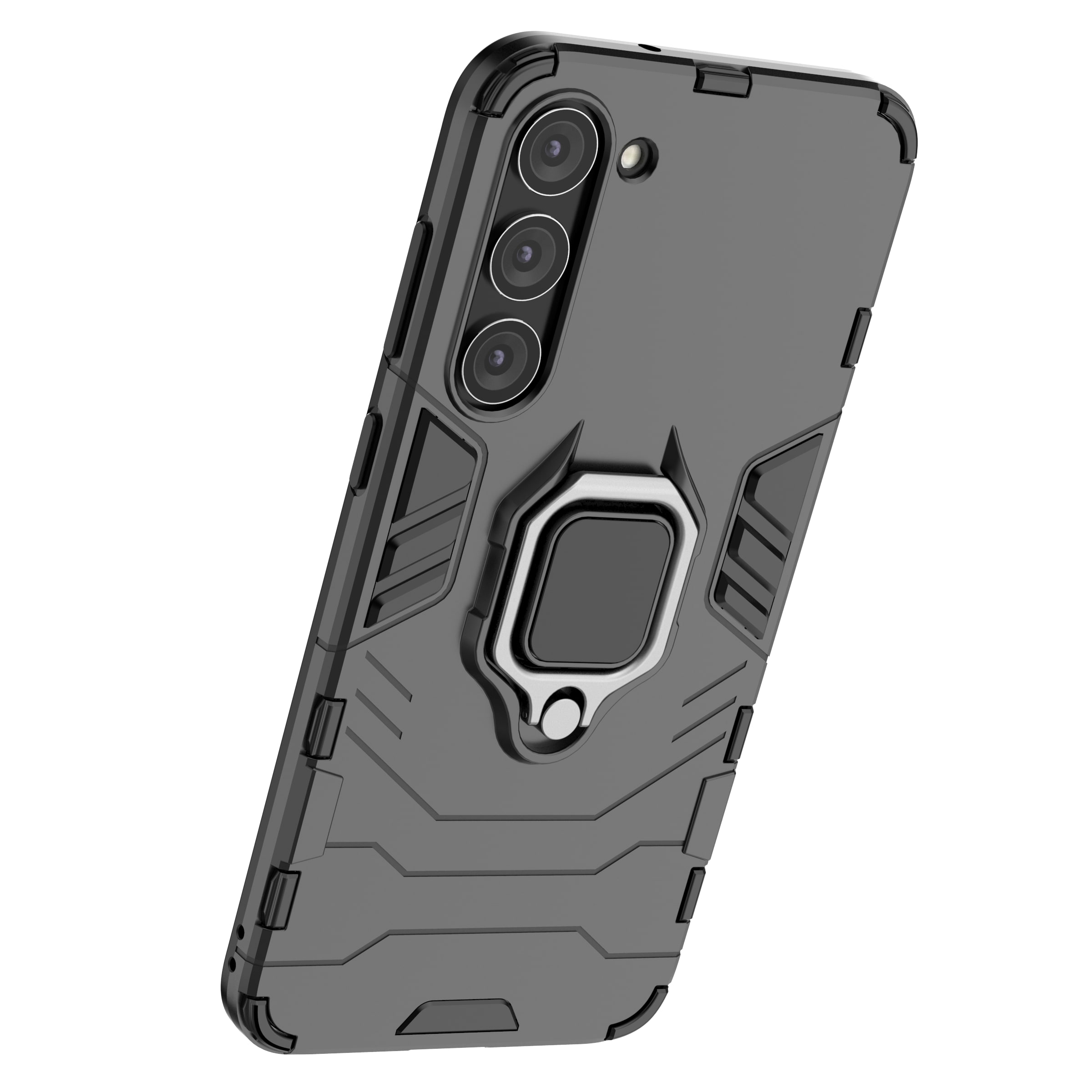 Ring Armor tapauksessa Samsung Galaxy S23+ panssaroitu kansi magneettinen haltija rengas musta