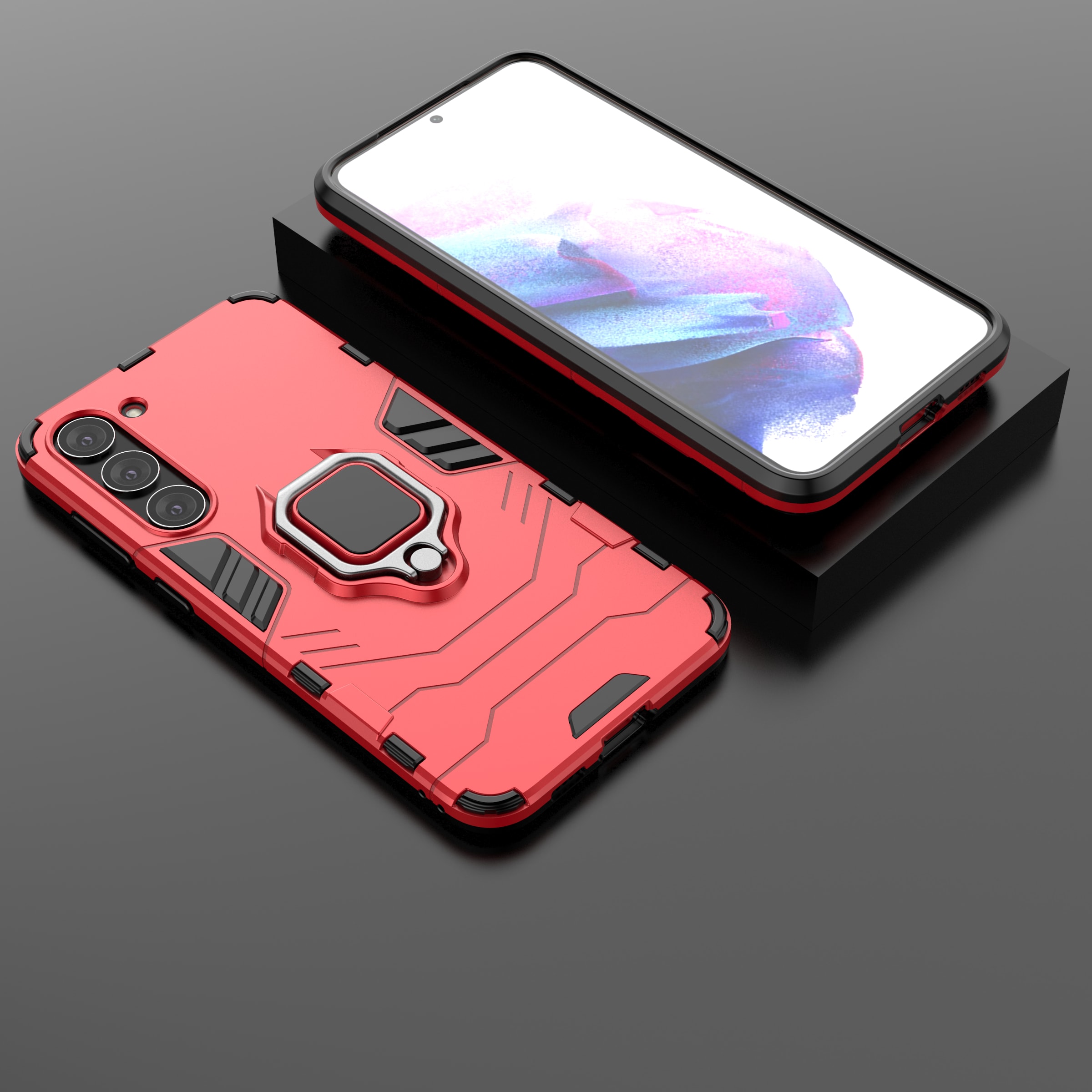 Ring Armor tapauksessa Samsung Galaxy S23+ panssaroitu kansi magneettinen haltija rengas musta