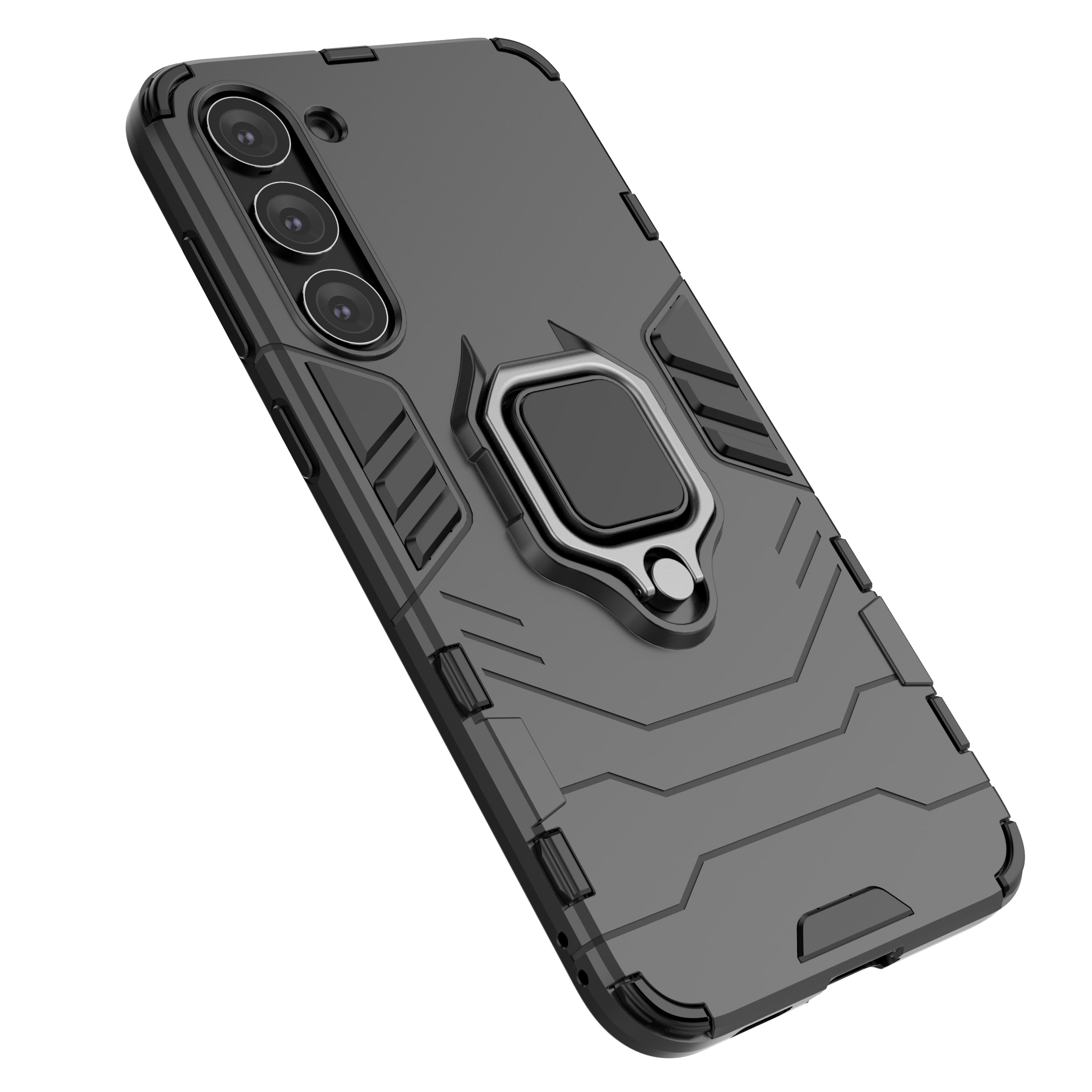 Ring Armor tapauksessa Samsung Galaxy S23+ panssaroitu kansi magneettinen haltija rengas musta