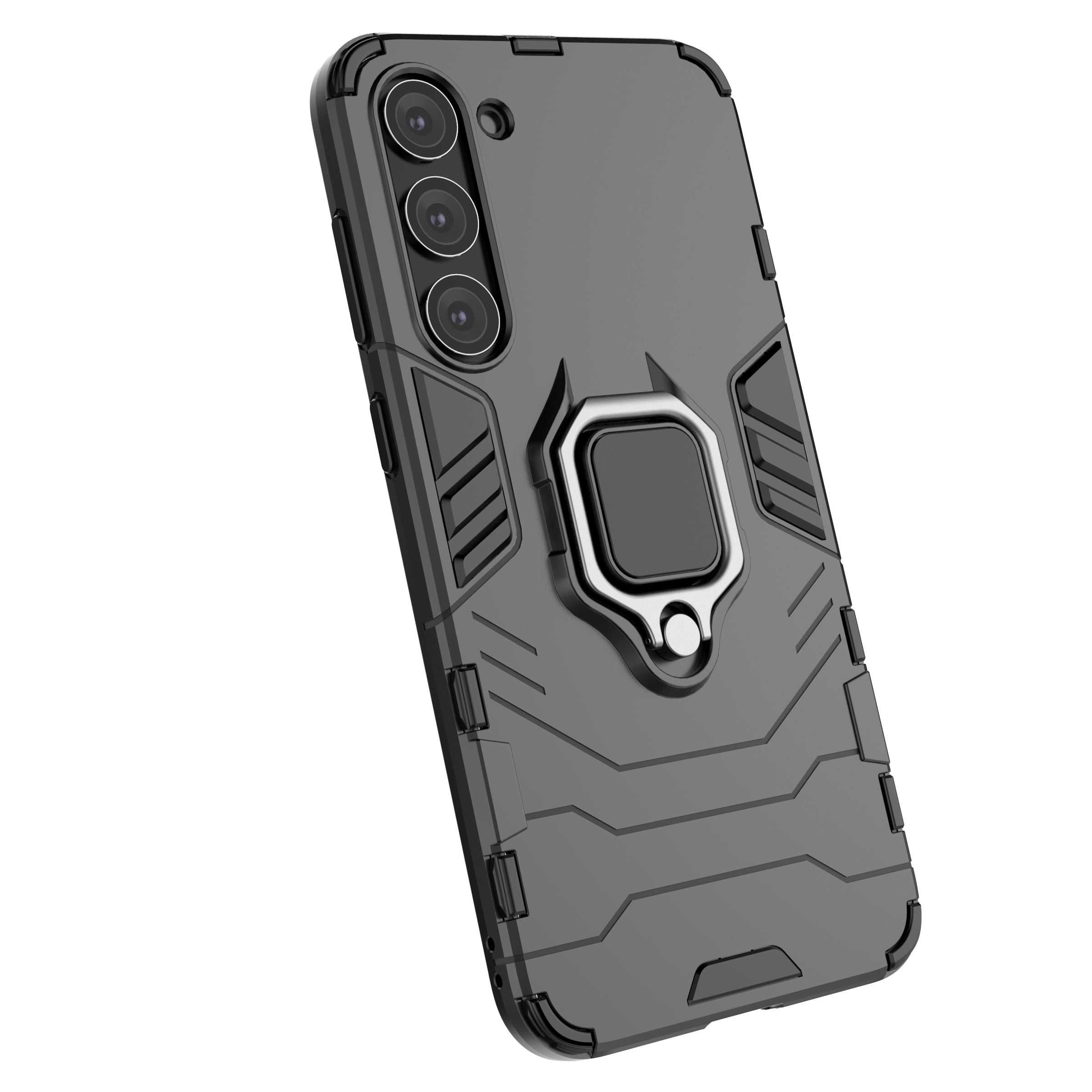 Ring Armor tapauksessa Samsung Galaxy S23+ panssaroitu kansi magneettinen haltija rengas musta