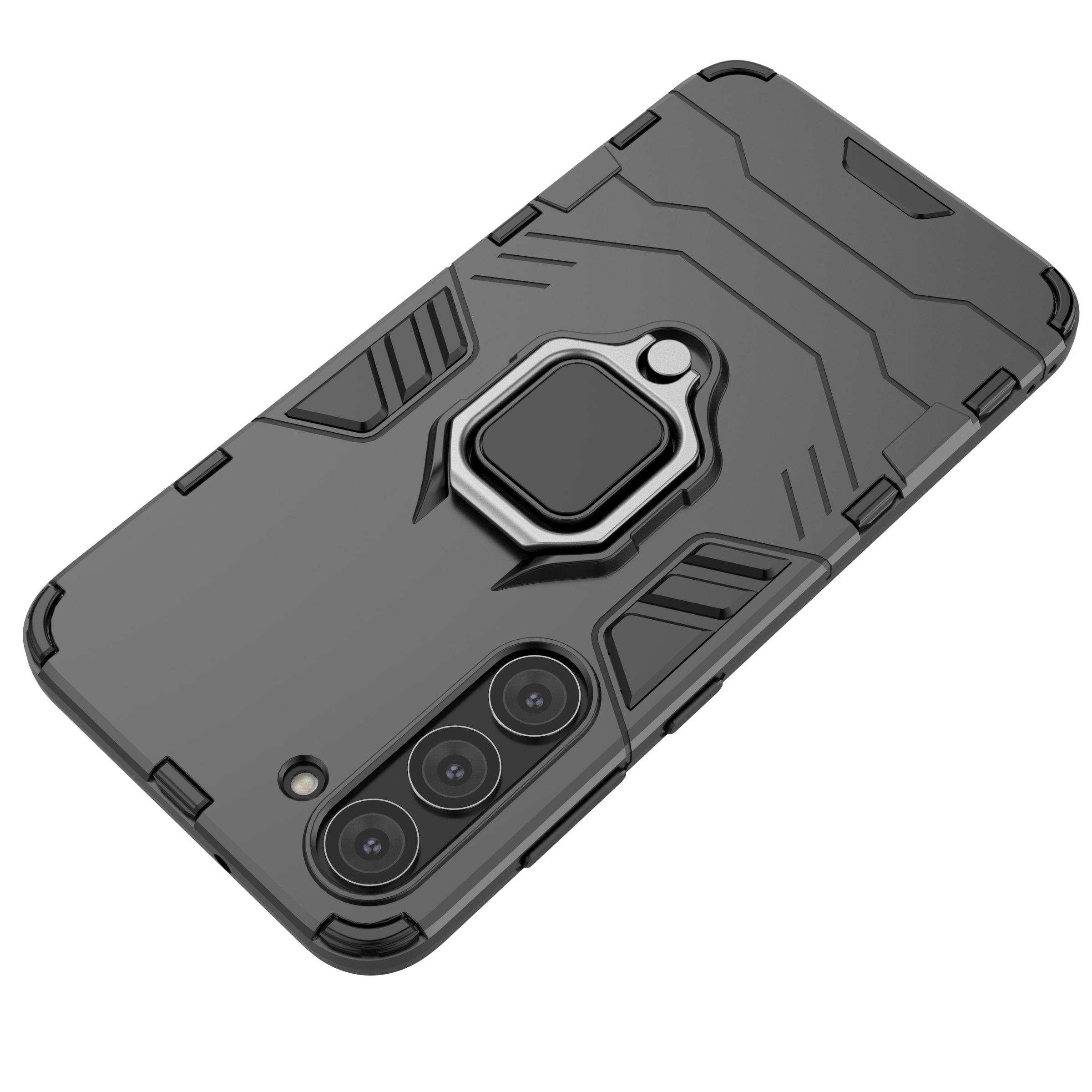 Ring Armor tapauksessa Samsung Galaxy S23+ panssaroitu kansi magneettinen haltija rengas musta