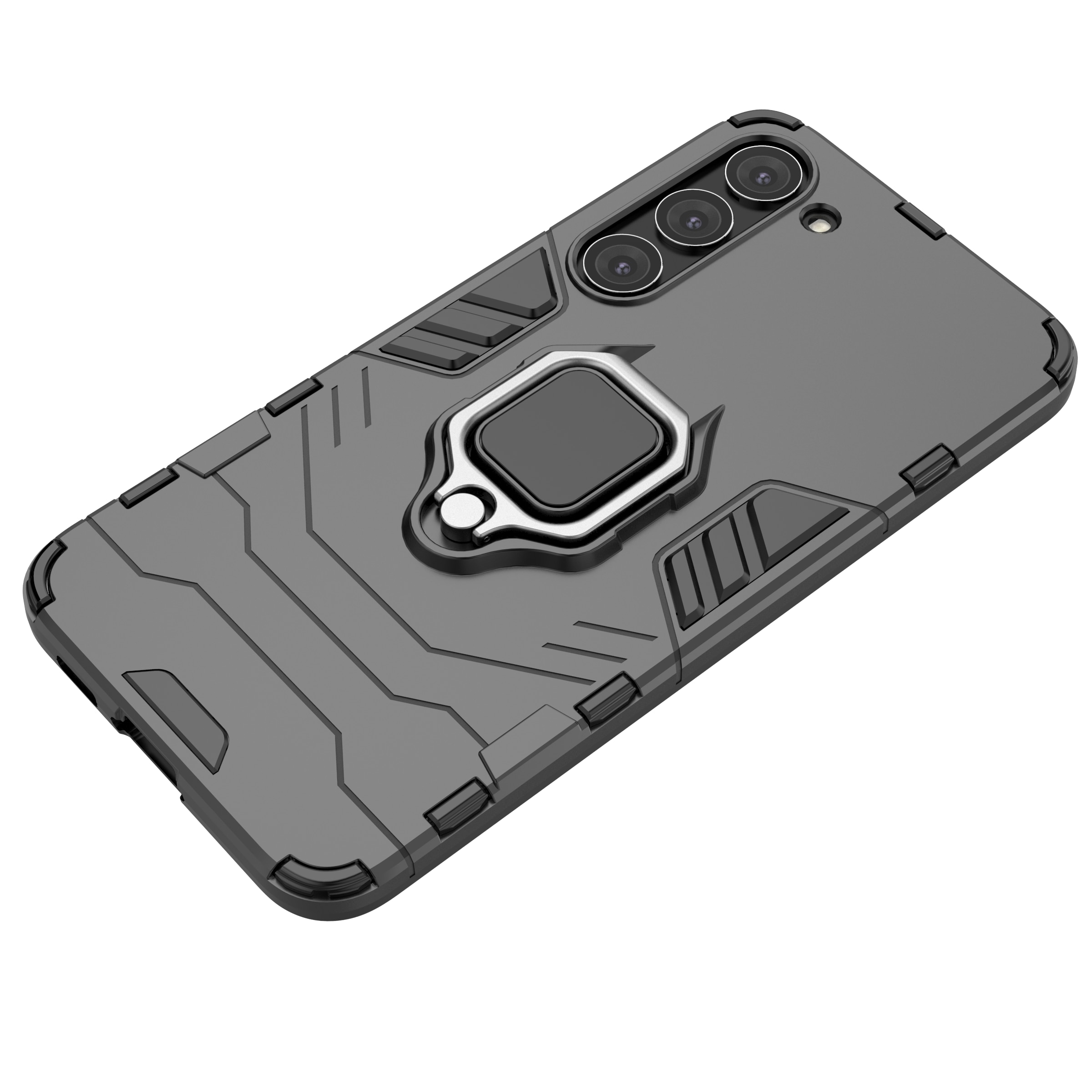 Ring Armor tapauksessa Samsung Galaxy S23+ panssaroitu kansi magneettinen haltija rengas musta
