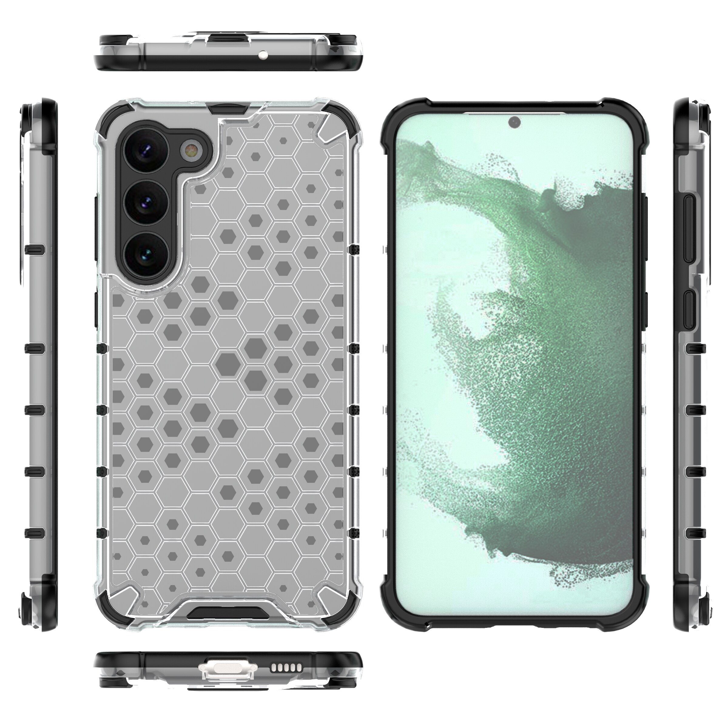 Honeycomb tapauksessa Samsung Galaxy S23+ panssaroitu hybridi kansi läpinäkyvästi