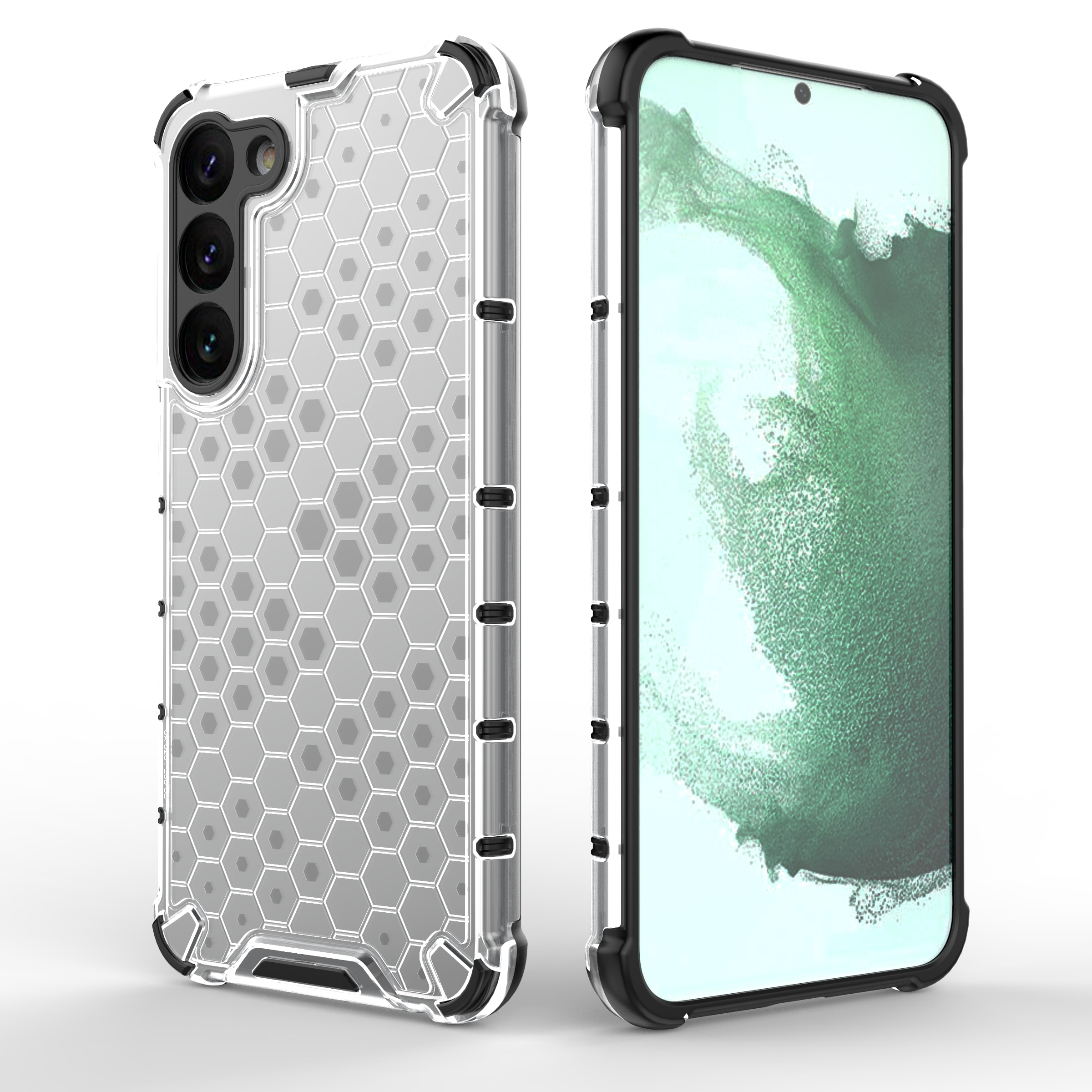 Honeycomb tapauksessa Samsung Galaxy S23+ panssaroitu hybridi kansi läpinäkyvästi