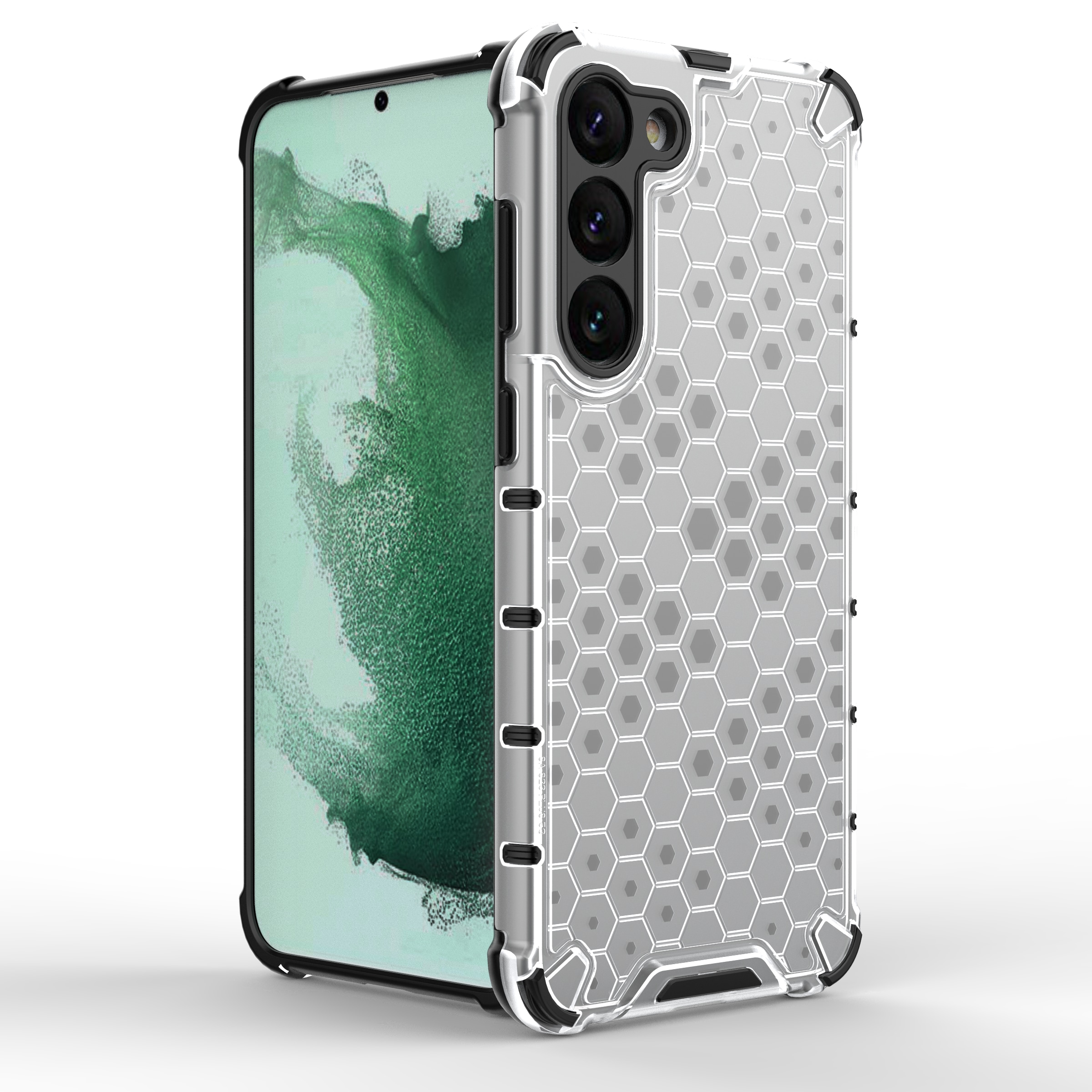 Honeycomb tapauksessa Samsung Galaxy S23+ panssaroitu hybridi kansi läpinäkyvästi