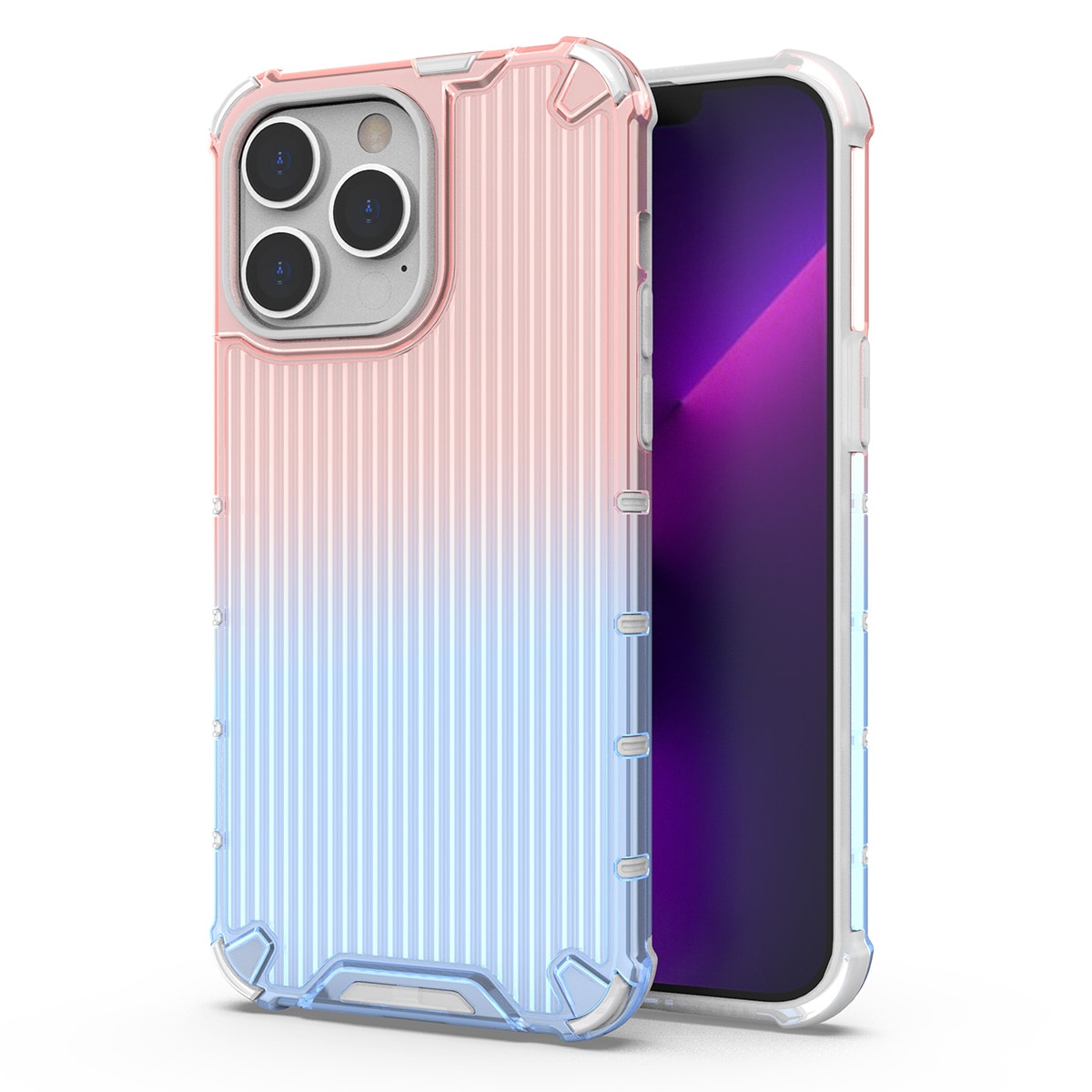 Ombre Protect Case for iPhone 14 Pro panssaroitu kansi vaaleanpunainen ja sininen