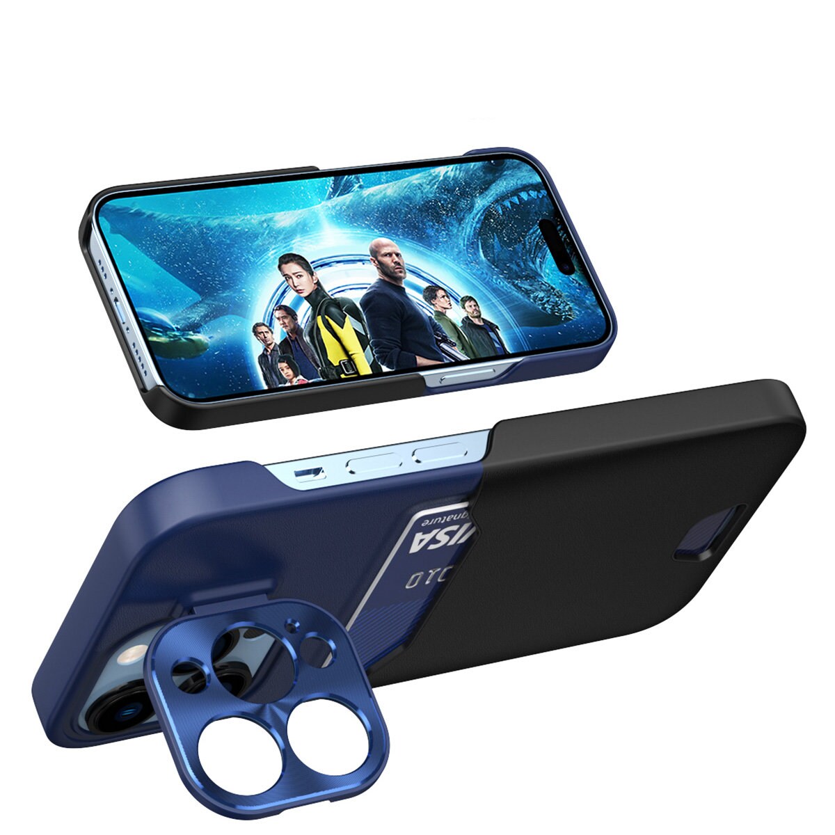 Nahka Stand Kotelo Samsung Galaxy S23 kansi kortti lompakko jalusta sininen