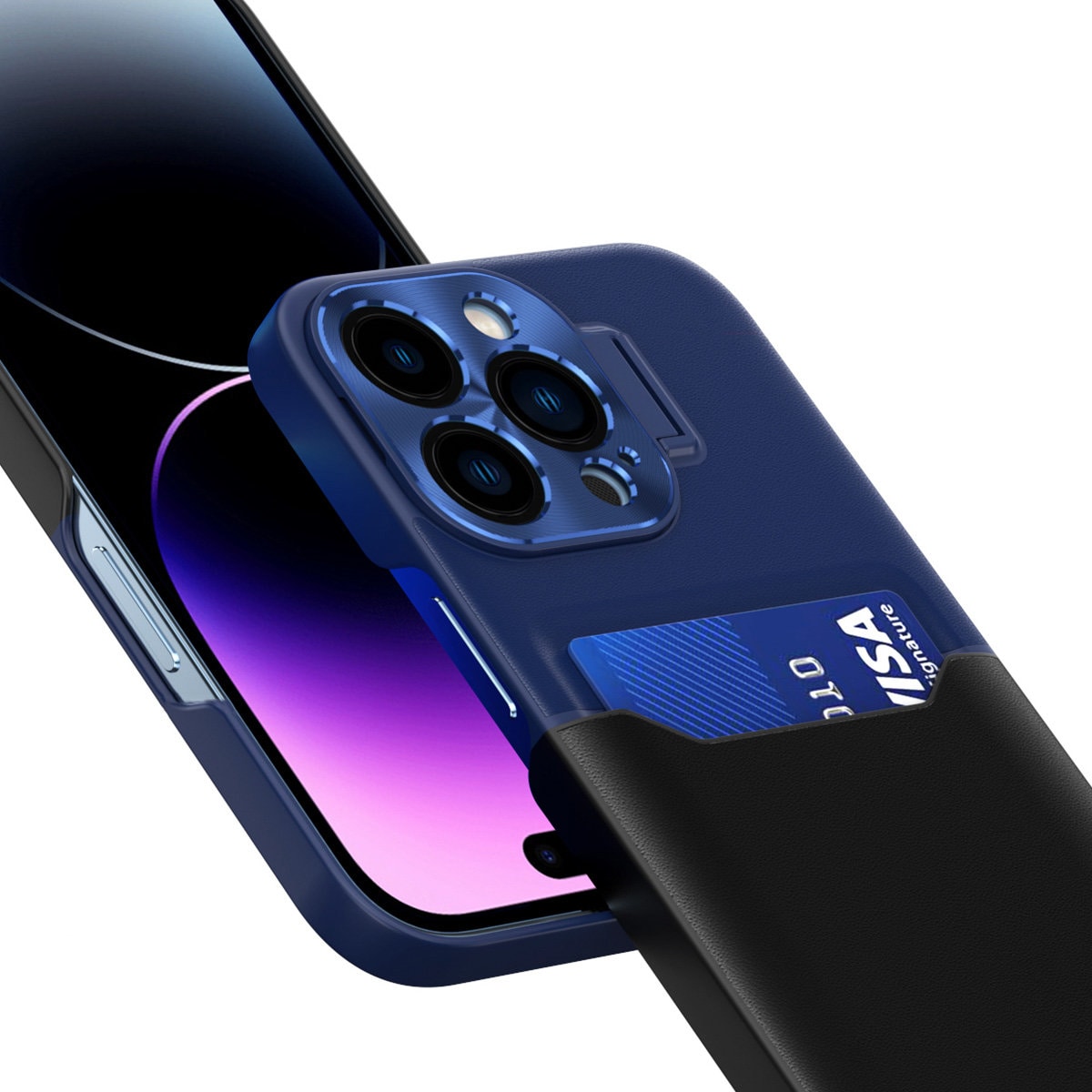 Nahka Stand Kotelo Samsung Galaxy S23 kansi kortti lompakko jalusta sininen