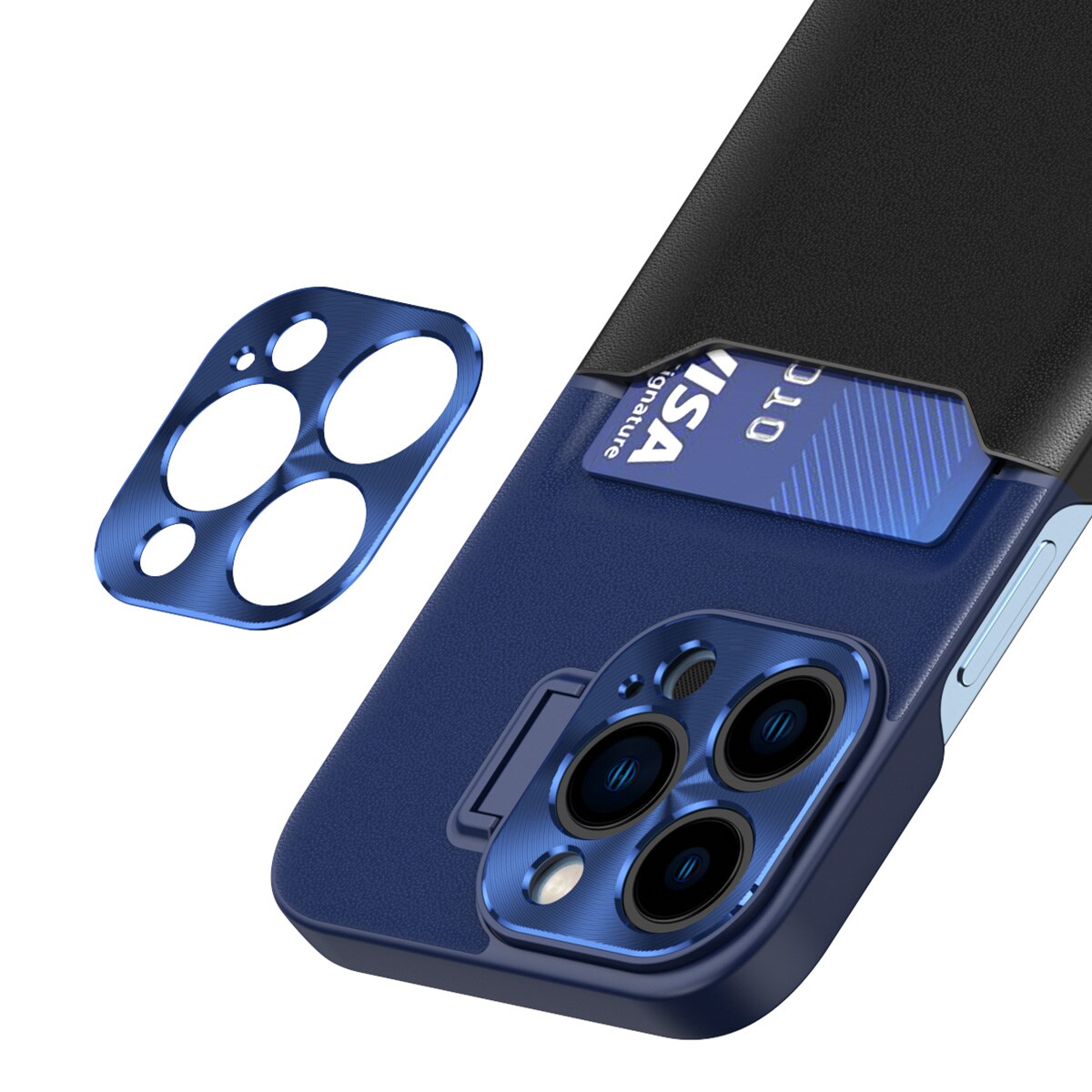 Nahka Stand Case for iPhone 14 kansi kortti lompakko jalusta sininen