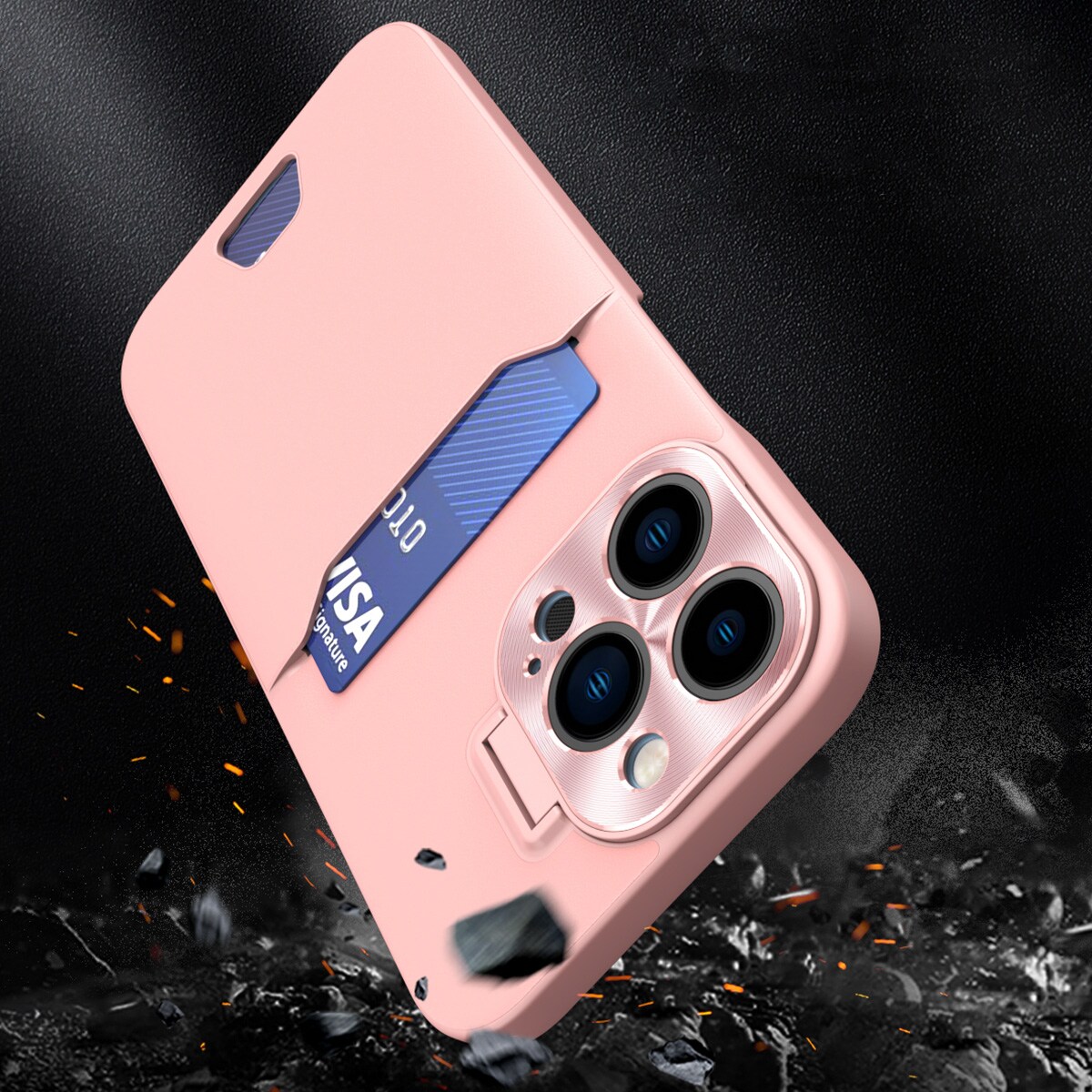 Nahka Stand Kotelo iPhone 14 Plus kortti lompakko kansi jalusta vaaleanpunainen