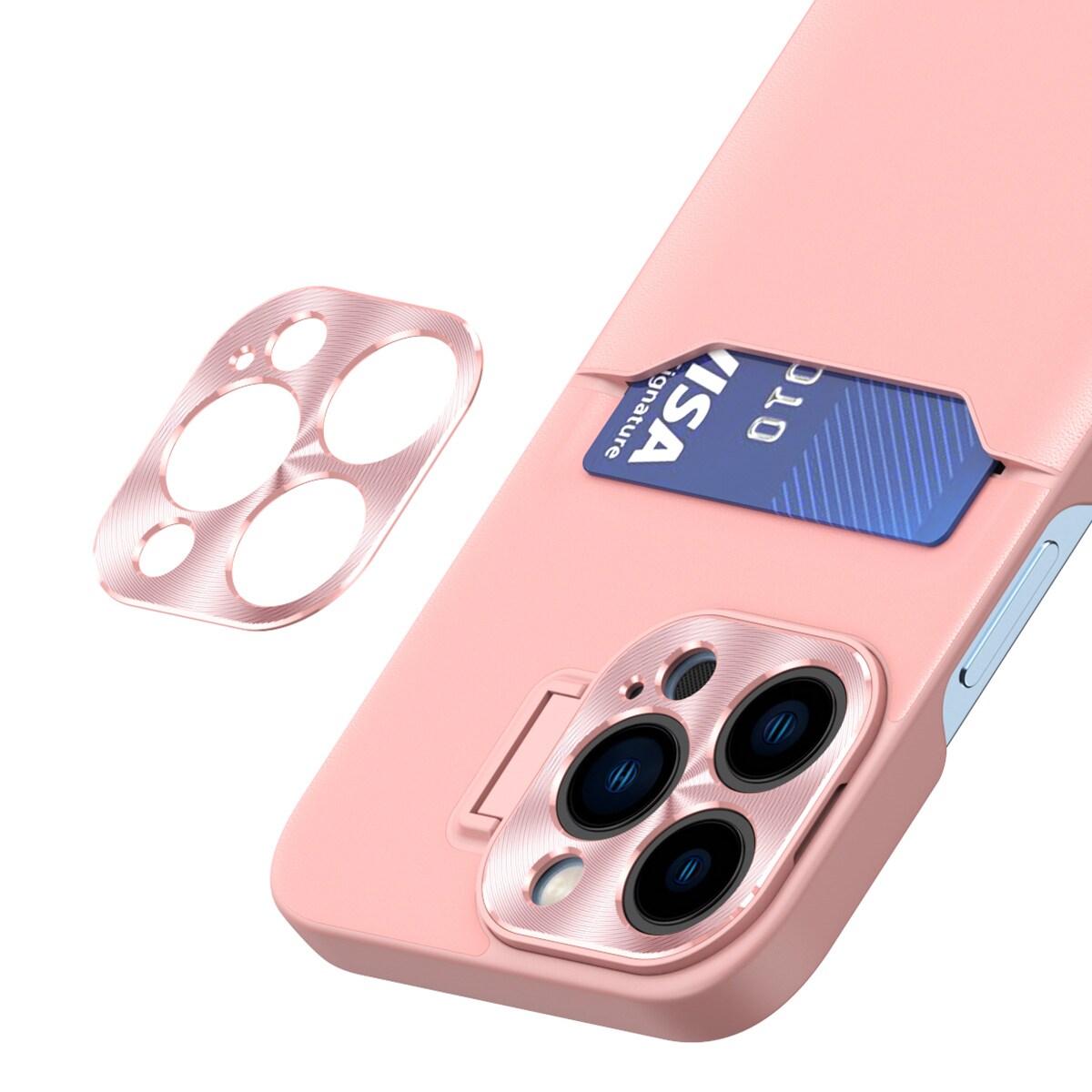 Nahka Stand Kotelo iPhone 14 Plus kortti lompakko kansi jalusta vaaleanpunainen