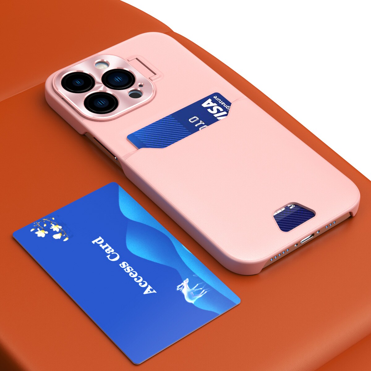 Nahka Stand Kotelo iPhone 14 Plus kortti lompakko kansi jalusta vaaleanpunainen