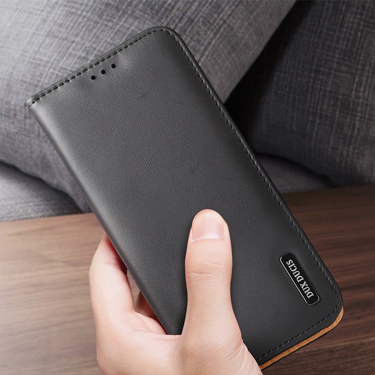 Dux Ducis Hivo tapauksessa Samsung Galaxy S23+ flip tapauksessa lompakko jalusta RFID esto musta