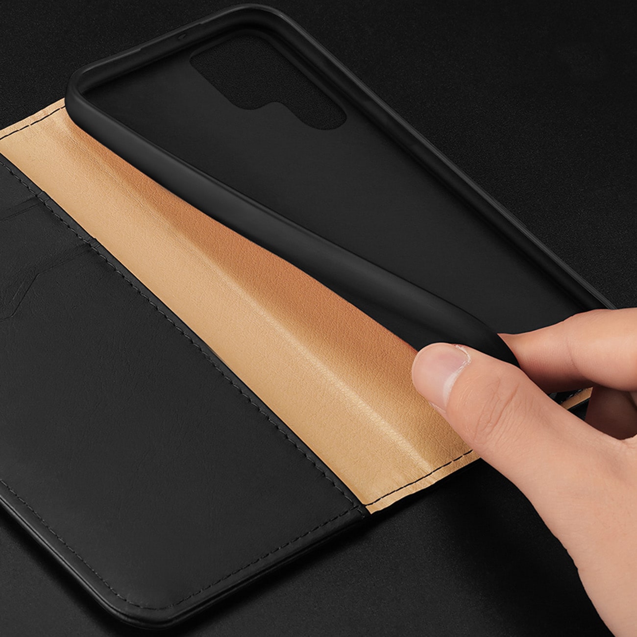 Dux Ducis Hivo tapauksessa Samsung Galaxy S23+ flip tapauksessa lompakko jalusta RFID esto musta