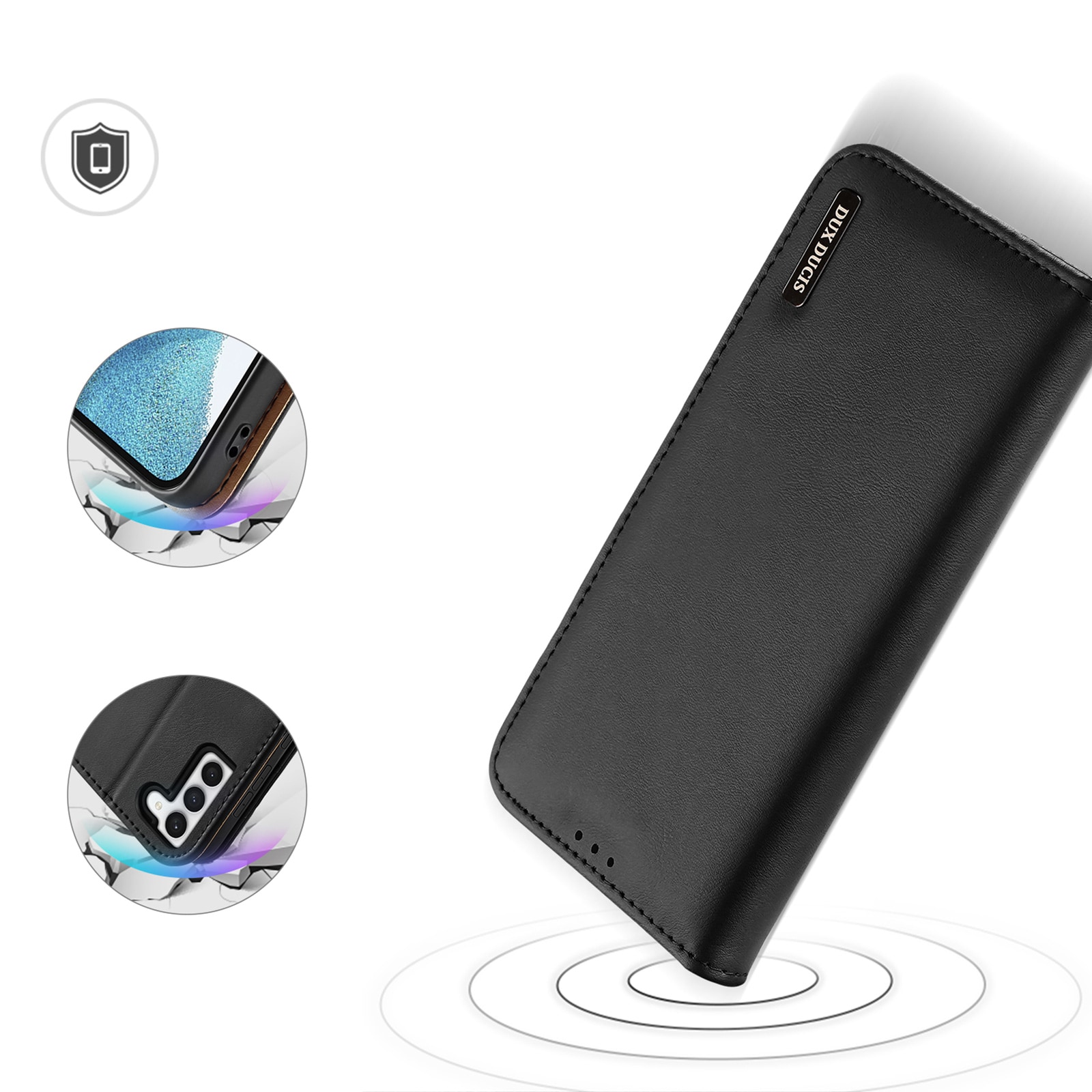 Dux Ducis Hivo tapauksessa Samsung Galaxy S23+ flip tapauksessa lompakko jalusta RFID esto musta