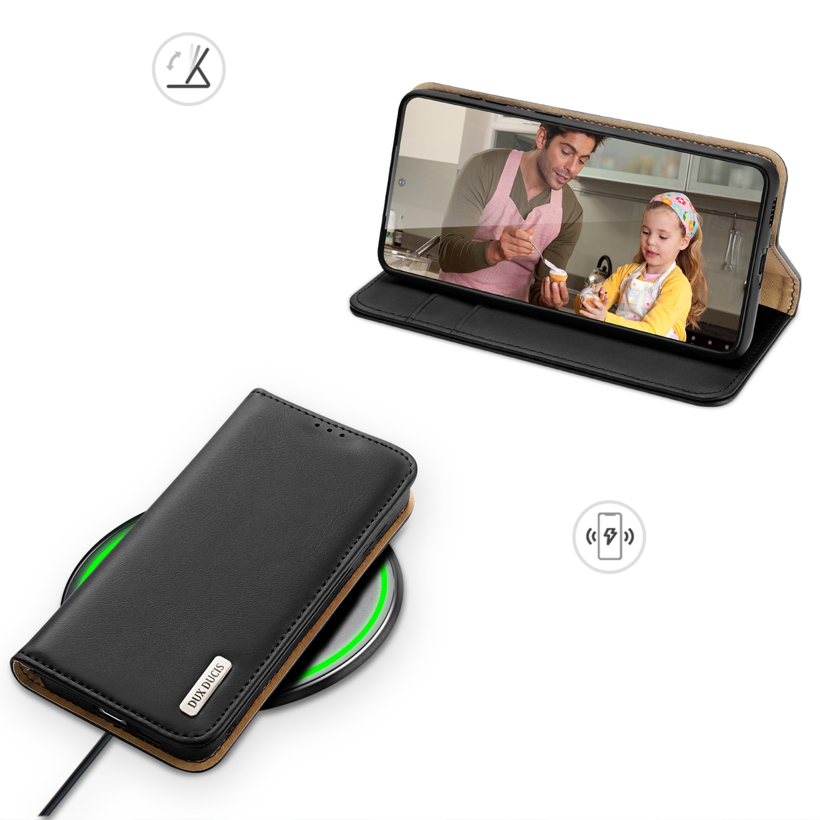 Dux Ducis Hivo tapauksessa Samsung Galaxy S23+ flip tapauksessa lompakko jalusta RFID esto musta