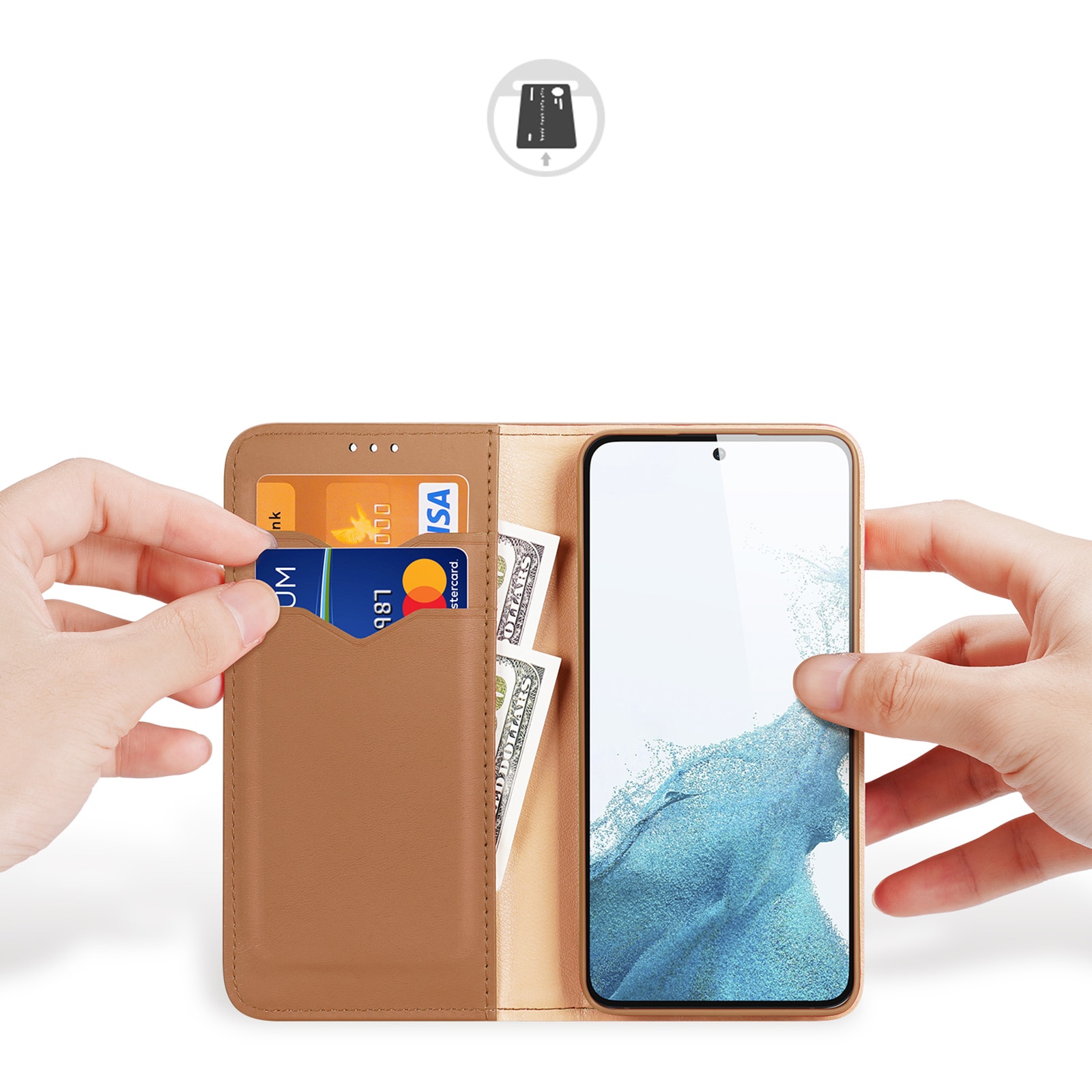 Dux Ducis Hivo tapauksessa Samsung Galaxy S23+ flip kansi lompakko jalusta RFID esto ruskea