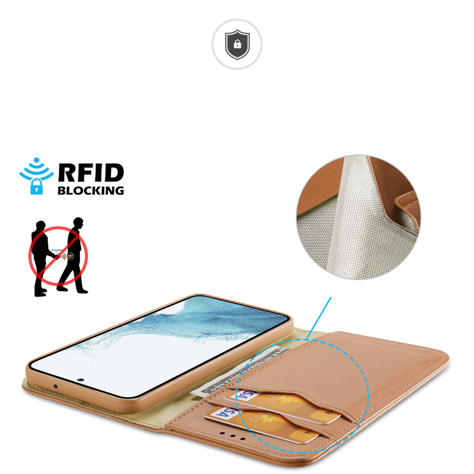 Dux Ducis Hivo tapauksessa Samsung Galaxy S23+ flip kansi lompakko jalusta RFID esto ruskea