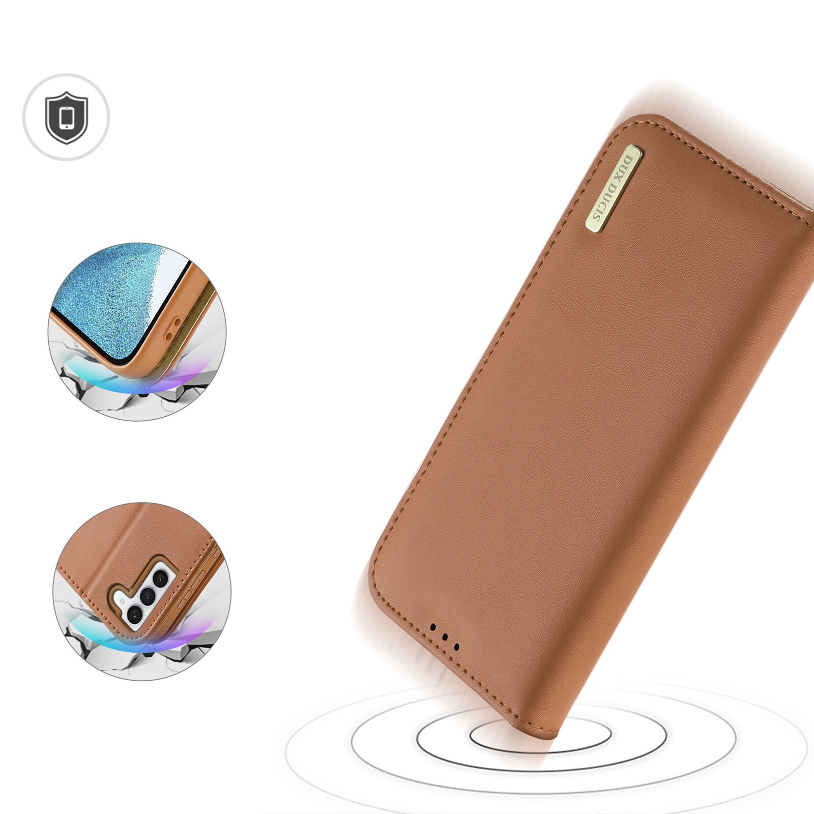 Dux Ducis Hivo tapauksessa Samsung Galaxy S23+ flip kansi lompakko jalusta RFID esto ruskea