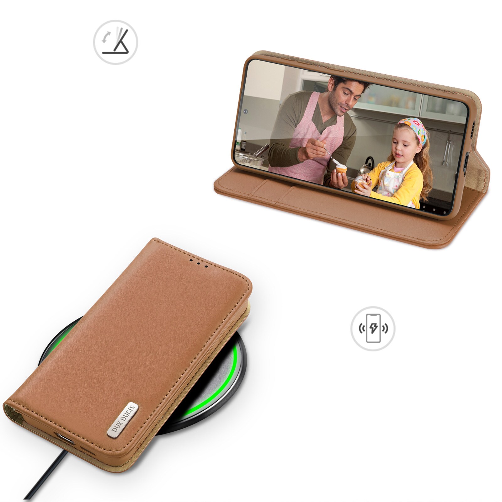 Dux Ducis Hivo tapauksessa Samsung Galaxy S23+ flip kansi lompakko jalusta RFID esto ruskea