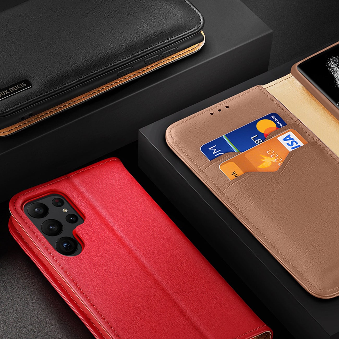 Dux Ducis Hivo tapauksessa Samsung Galaxy S23+ flip kansi lompakko jalusta RFID esto ruskea