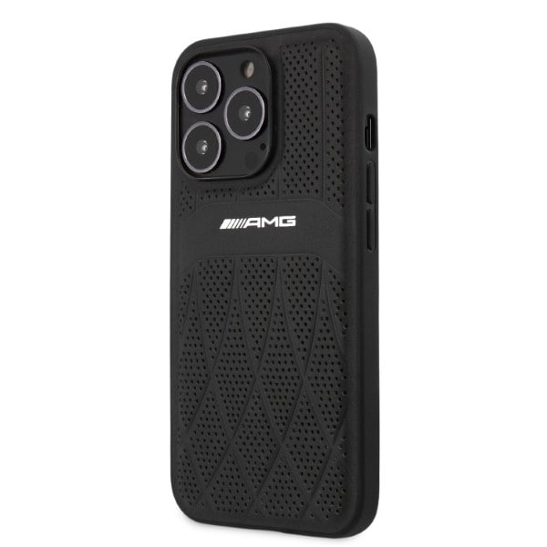 AMG AMHCP13LOSDBK iPhone 13 Pro / 13 6.1" musta/musta kovakotelo Nahka kaarevat linjat