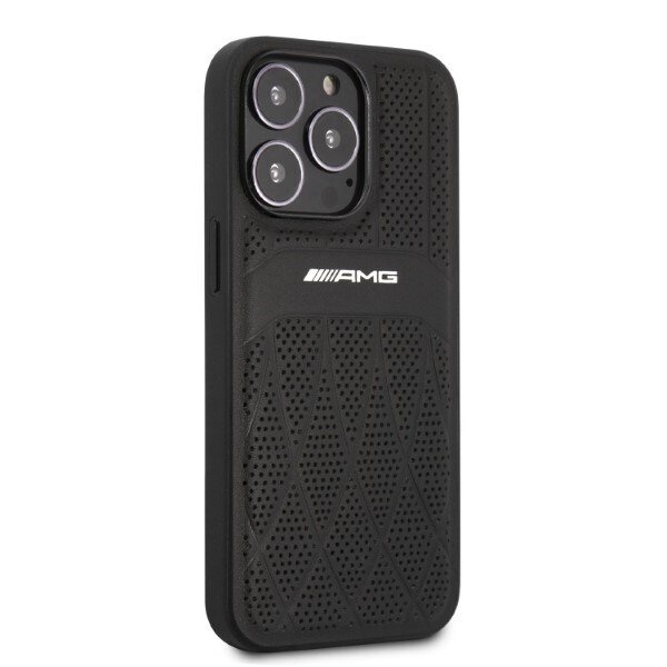 AMG AMHCP13LOSDBK iPhone 13 Pro / 13 6.1" musta/musta kovakotelo Nahka kaarevat linjat