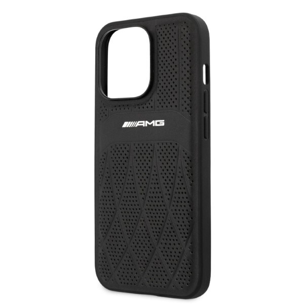 AMG AMHCP13LOSDBK iPhone 13 Pro / 13 6.1" musta/musta kovakotelo Nahka kaarevat linjat