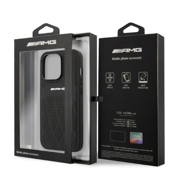 AMG AMHCP13LOSDBK iPhone 13 Pro / 13 6.1" musta/musta kovakotelo Nahka kaarevat linjat