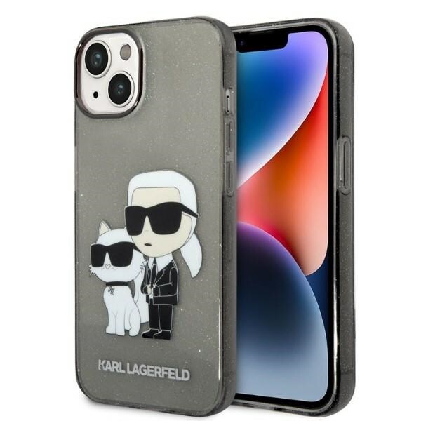 Karl Lagerfeld Glitter Karl&Choupette tapauksessa iPhone 14 Plus - musta