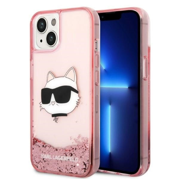 Karl Lagerfeld Glitter Choupette Head kotelo iPhone 14 Plus - vaaleanpunainen