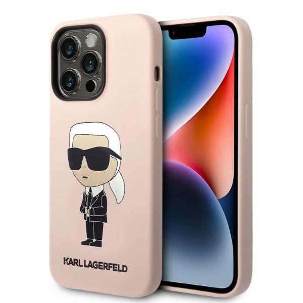 Karl Lagerfeld Silikoni Ikonik MagSafe kotelo iPhone 14 Pro Maxille - vaaleanpunainen